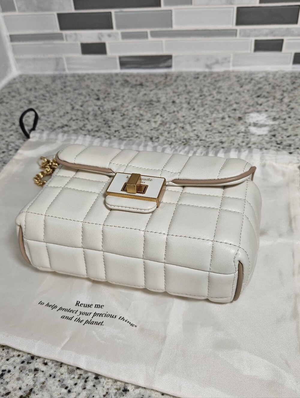 Kate spade evelyn quilted bag small shoulder crossbody (ivory white, gold) - Picture 8 of 12